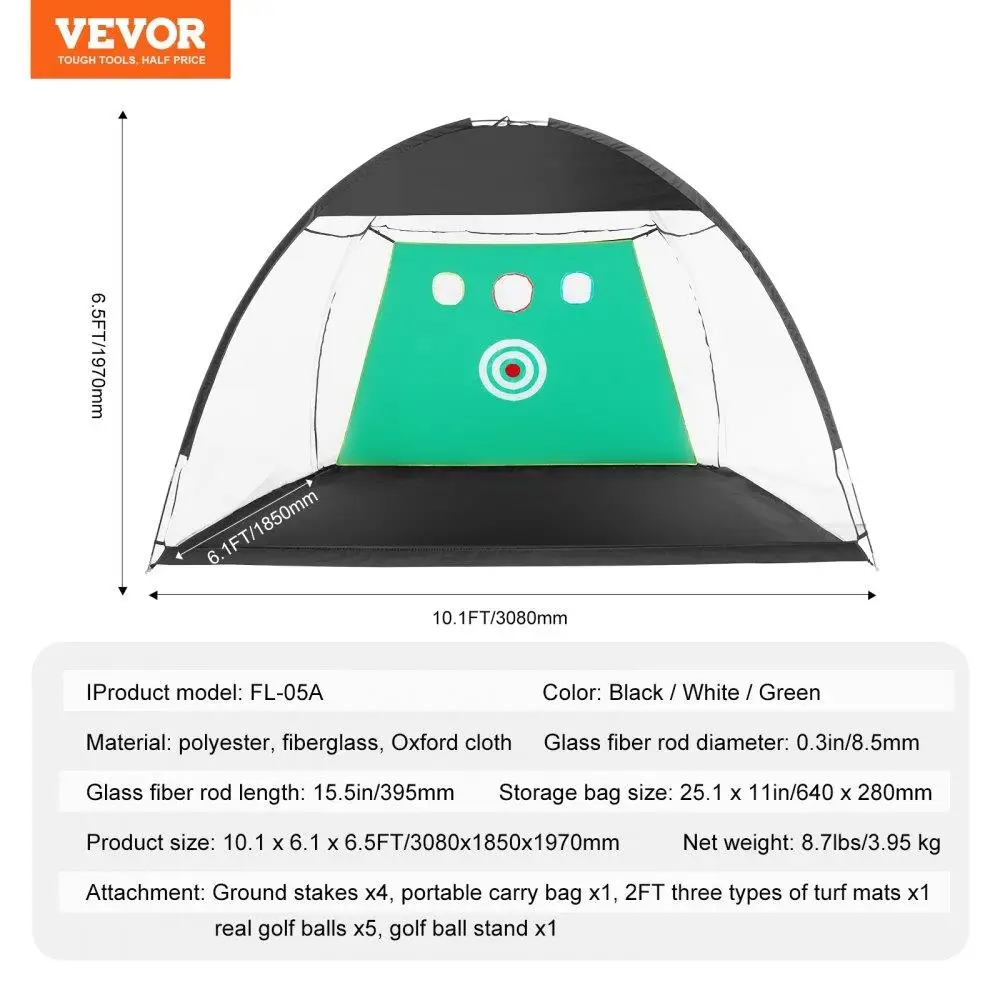 Golf Practice Net 10x7FT Hitting Aid Target Mat Carry Bag Indoor Outdoor Training