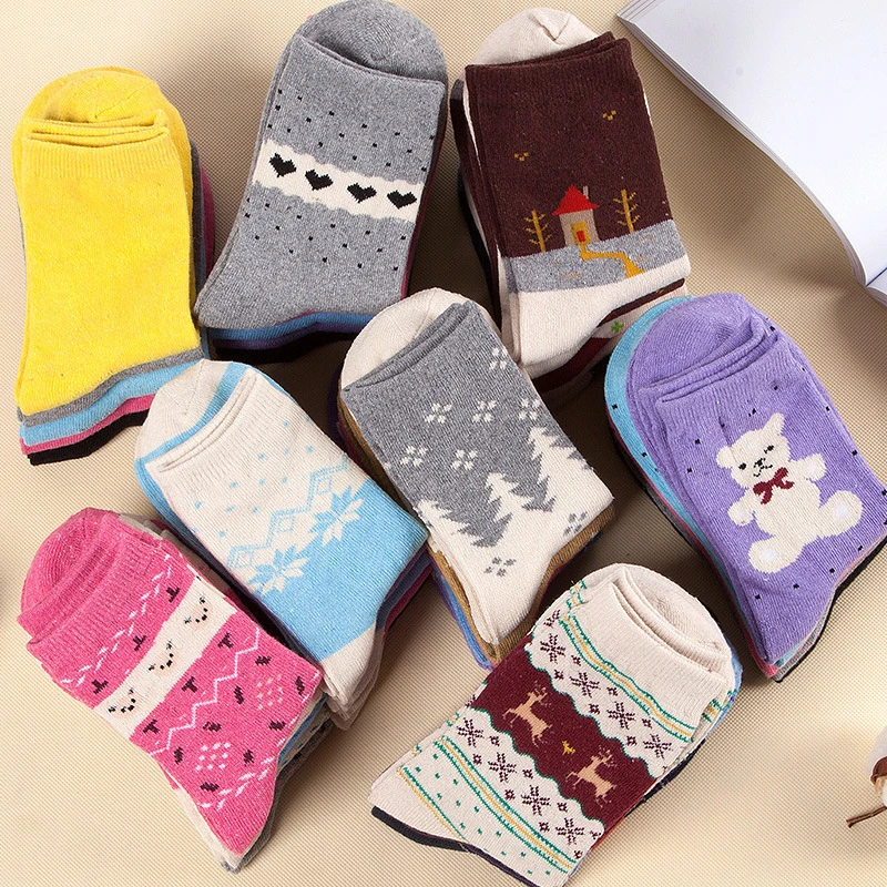 

Urgot Brand Autumn Winter Rabbit Wool Warm Middle Tube Girl Socks Casual Cotton High Quality Women Socks Wholesale 5 Pairs/lot