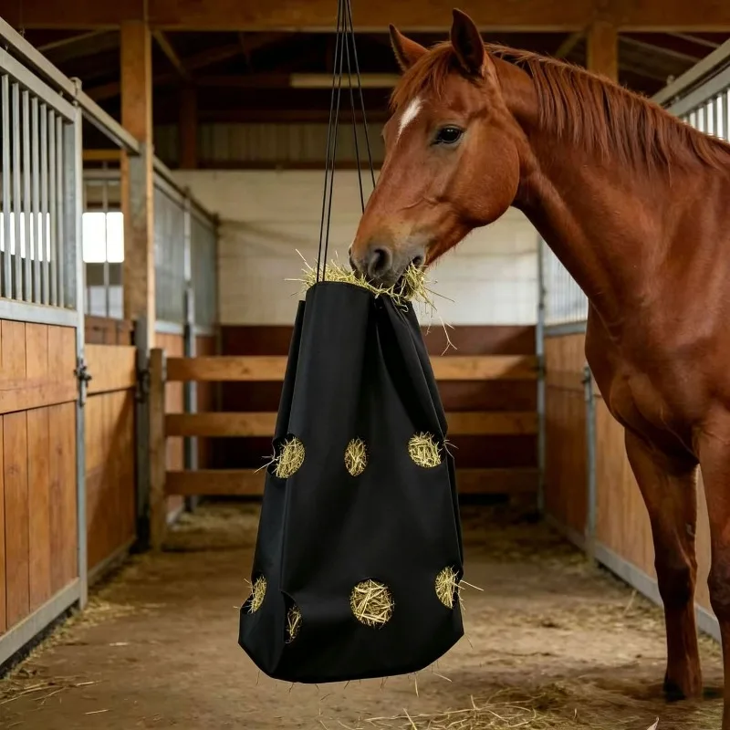 2026 New Portable Hay Feeding Bag for Stables Black Oxford Cloth Durable Equestrian Hay Bag Horse Care Product
