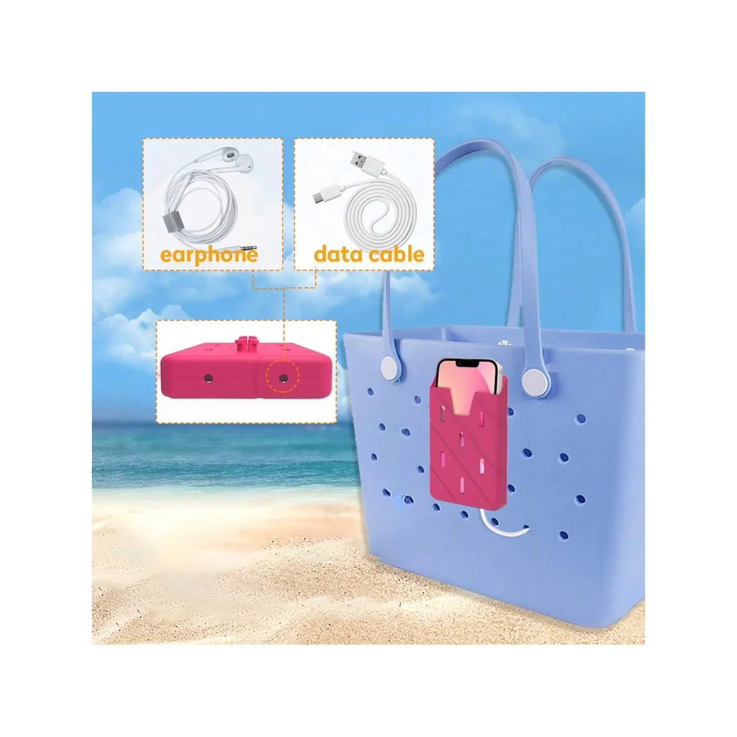 1pc Silicone Cell Phone  Bag, Beach Bag Accessory, Phone Holder, Hanging Pouch, Multipurpose Travel Organizer, Modern -Friendly