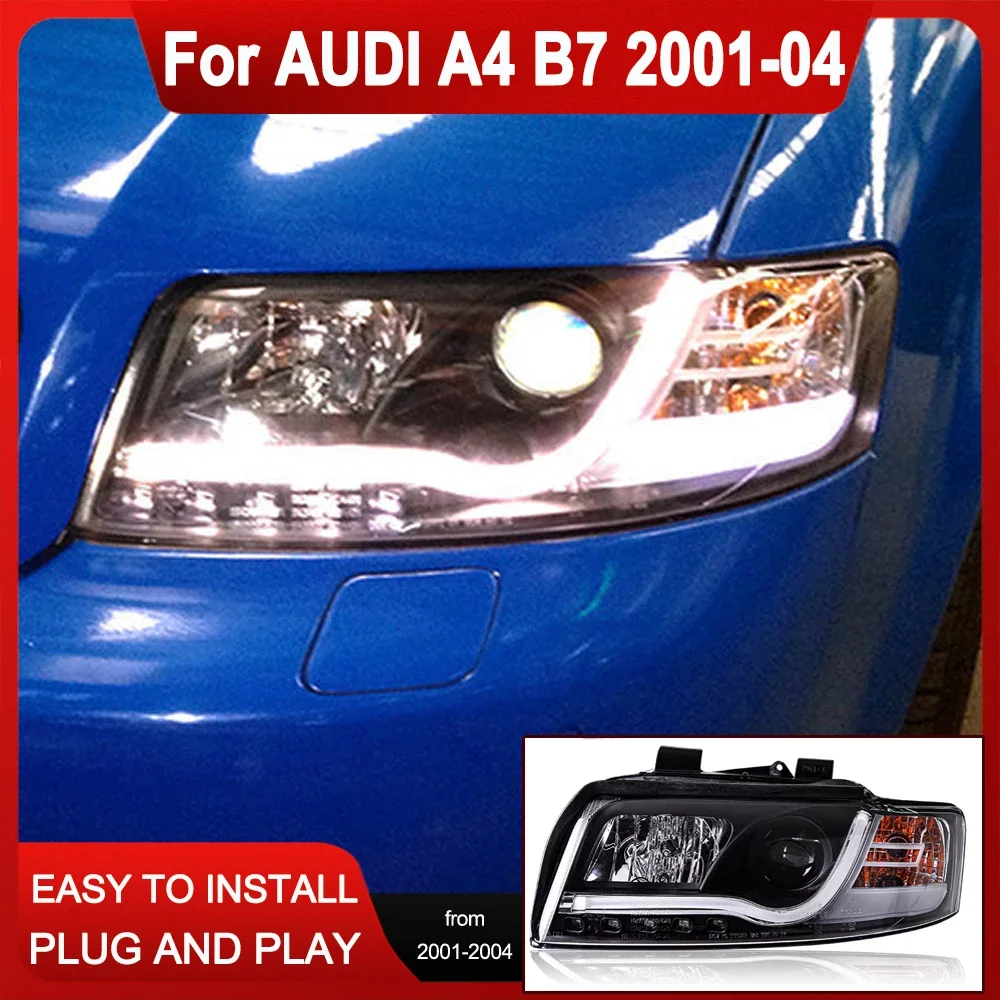 1 Pair Car LED Headlight for AUDI A4 B6 2001 2002 2003 2004 Headlights Plug and Play with DRL Turning Front LED Head Lights