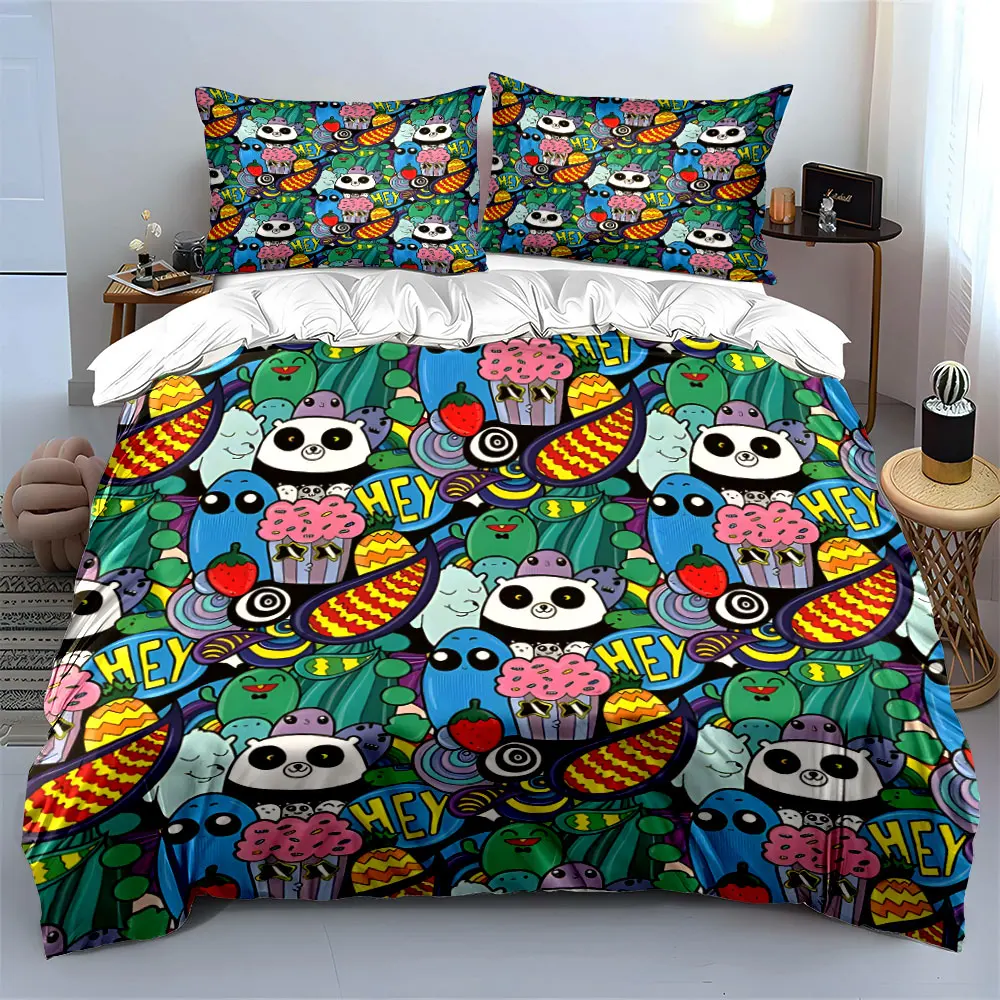Cartoon Panda Fun Decor Set Soft Skin-Friendly Bedding Set Includes 1 Duvet Cover And 2 Pillowcase, Gift