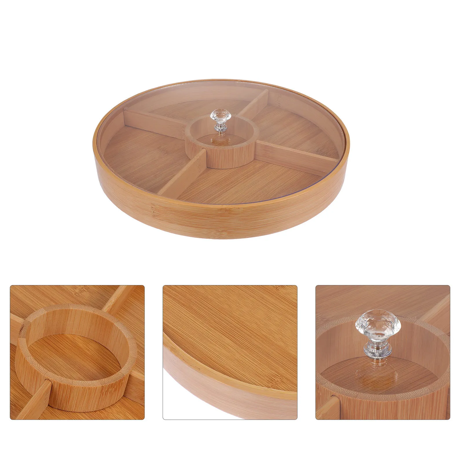 

1pc Bamboo Nut Tray Acrylic Snack Plate Dried Fruit Storage Dish Portable Food Organizer Desktop Sundries Container Household