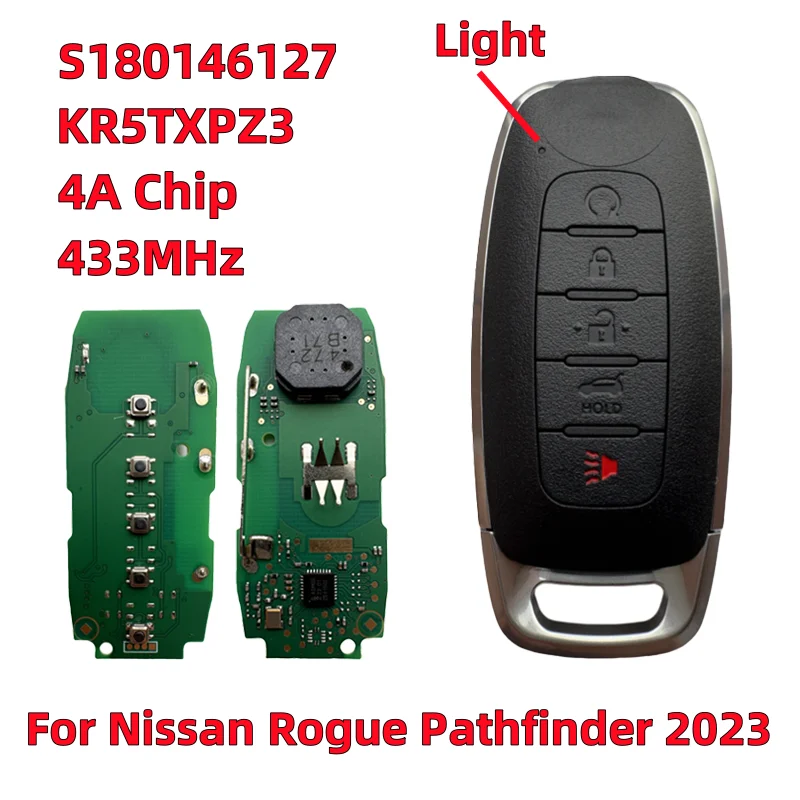 

S180146127 KR5TXPZ3 433MHz 4A Chip for Nissan 2023 2024 Pathfinder Rogue Kicks Remote Key Smart Keyless Fob 285E3-7LA7A 5Buttons