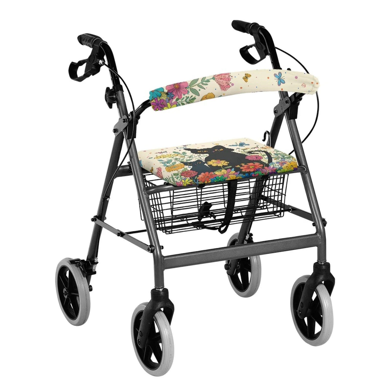 Coloranimal Anti-Slip Dust Cover 2 Pieces Set Walker Seat Cushion for Senior for Travel Cat Floral
