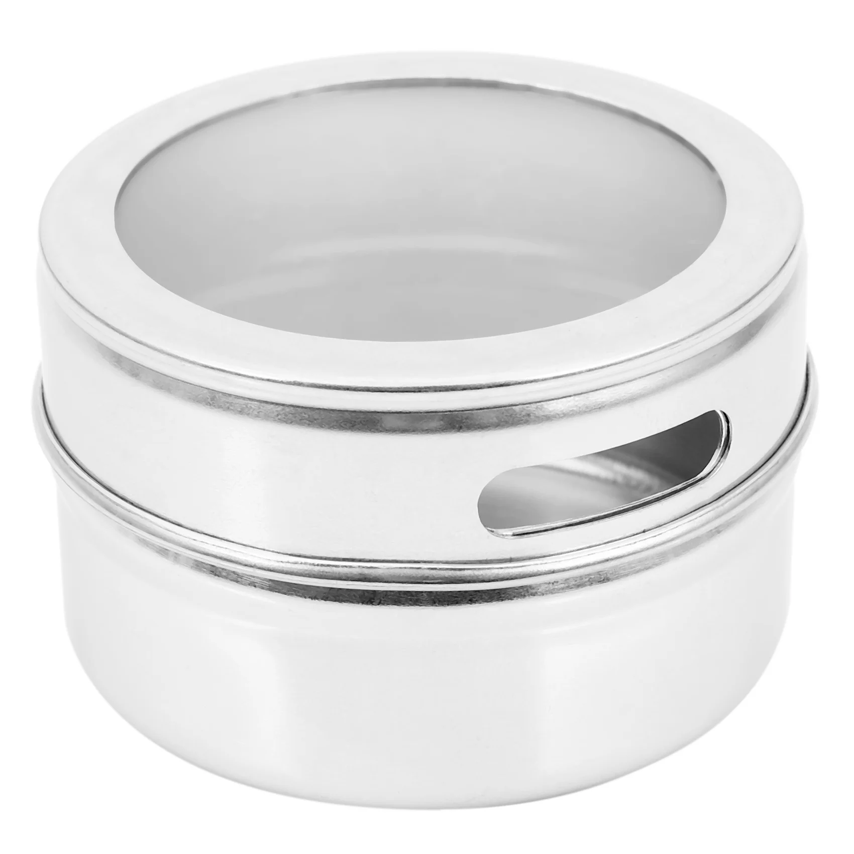 A19F-12Pcs / Set Clear Lid Magnetic Spice Jar Stainless Steel Spice Sauce Storage Container Pots Kitchen Condiment Holder