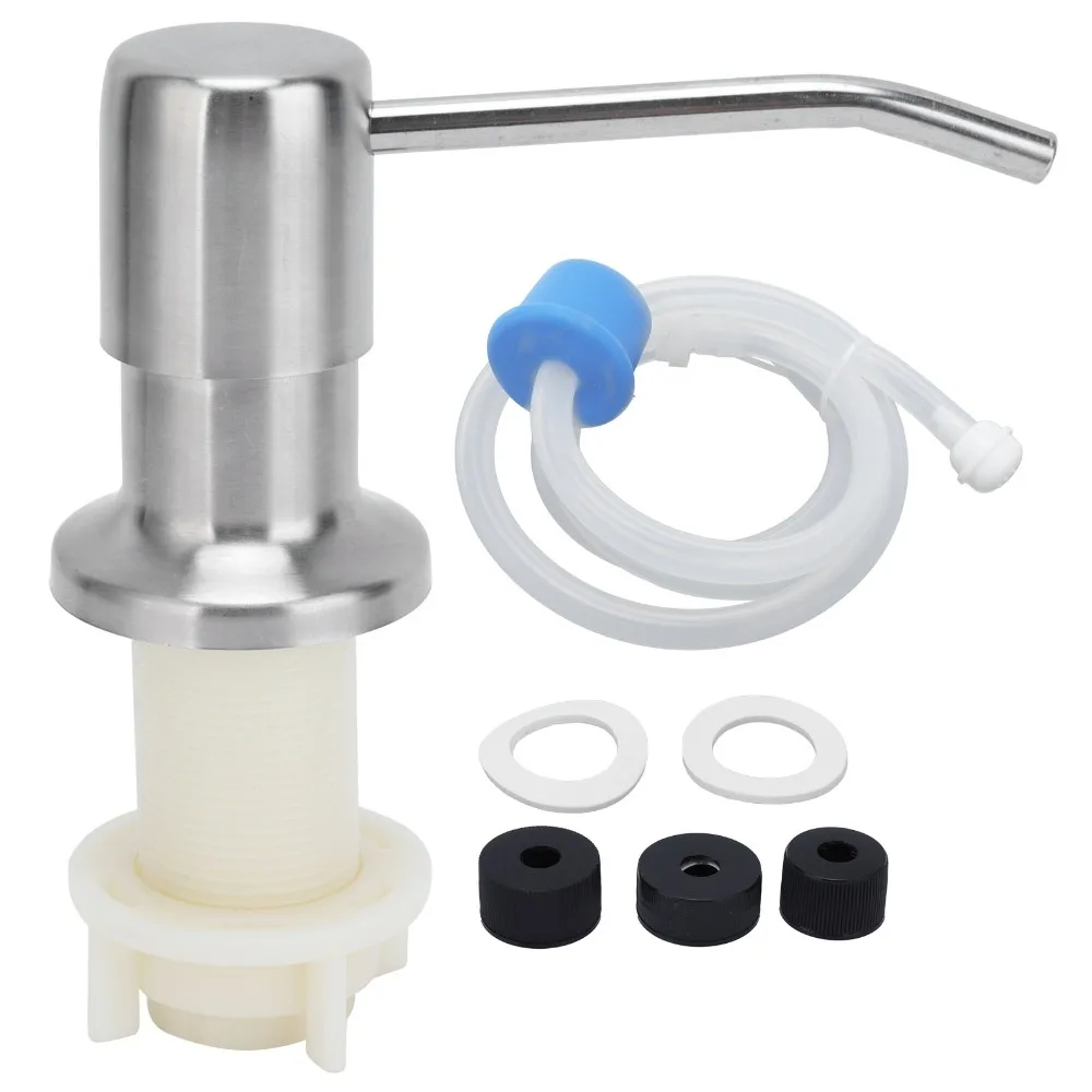 304 Stainless Steel Soap Pump Head Kit Extension Tube 3.94ft Swivel Nozzle Built-In Soap Dispenser Silicone Tube Brushed Finish