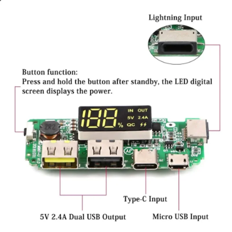 18650 Charging Board Dual USB 5V 2.4A Mobile Power Bank Module 186 50 Lithium Battery Charger Board Circuit Protection