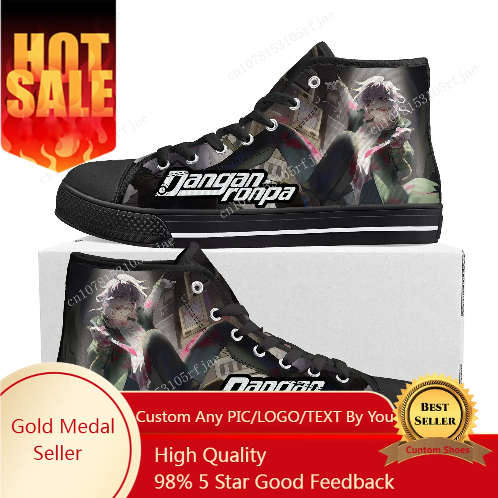 

Cartoon Game Danganronpa Komaeda High Top Sneakers Mens Womens Teenager High Quality Canvas Sneaker Custom Built Couple Shoes