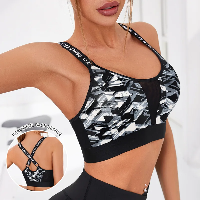 

Women's Sports Bra Push Up Fitness Bra Yoga Bra Sport Underwear Running Gym Fitness Tops Black White Letters Seamless Underwear