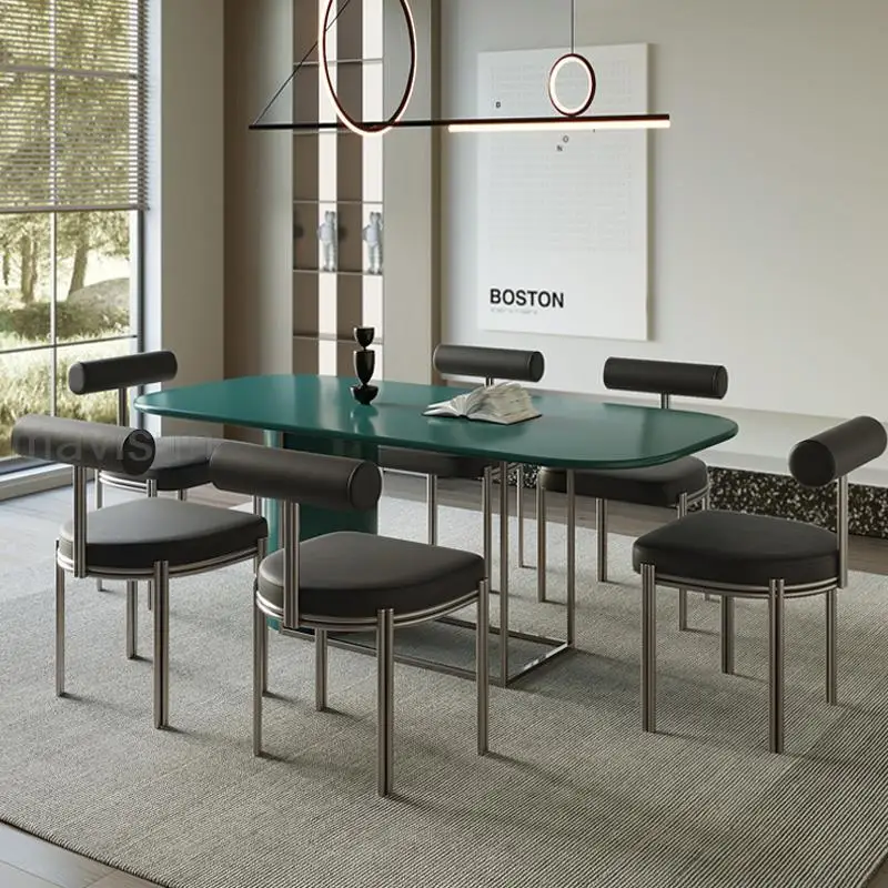 Service Simple Dining Room Set Grade Density Board And Stainless Steel Combination Table Base Rectangle Table 테이블 Furniture