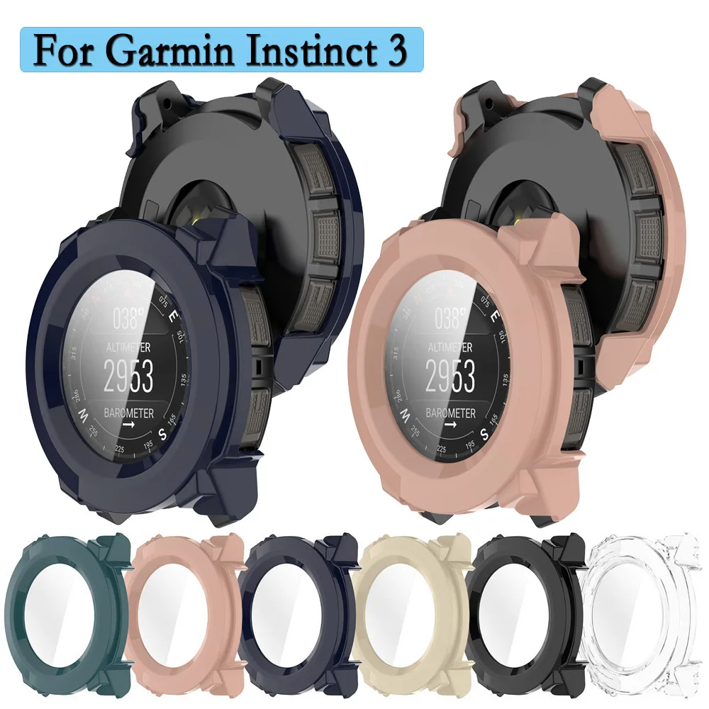 

Чехол для Garmin Instinct 3 45/50 мм + защитное стекло, полноразмерный бампер, жесткий чехол из поликарбоната с высококачественным закаленным стеклом