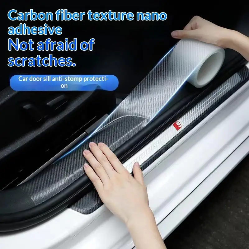Carbon Fiber Car Door Sill Protector Sticker 7cm10cm Width Scratch Resistant Tape for Vehicle Entry Guard Decoration