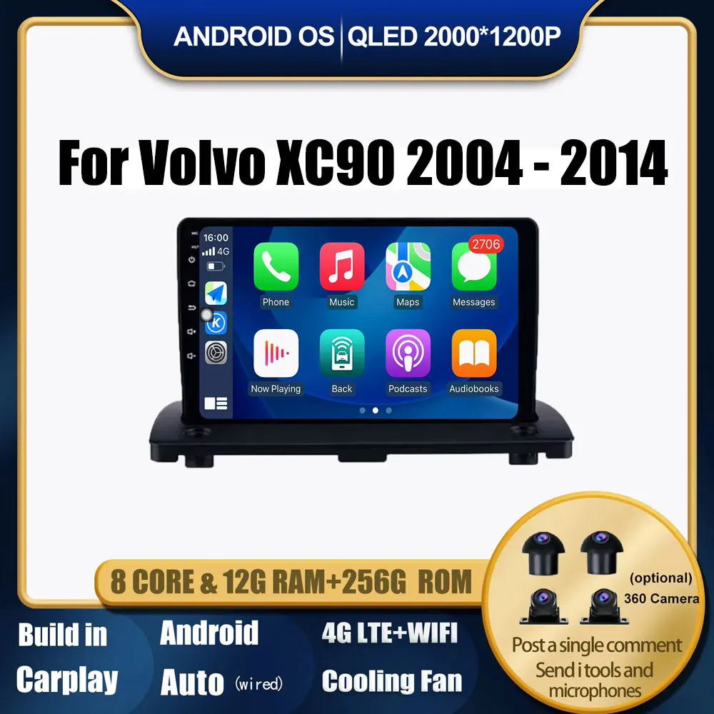 

9inch Carplay Android 14 For Volvo XC90 2004 2005-2014 Car Radio Multimedia Player Autoradio Stereo NO 2din DVD Car Accessories