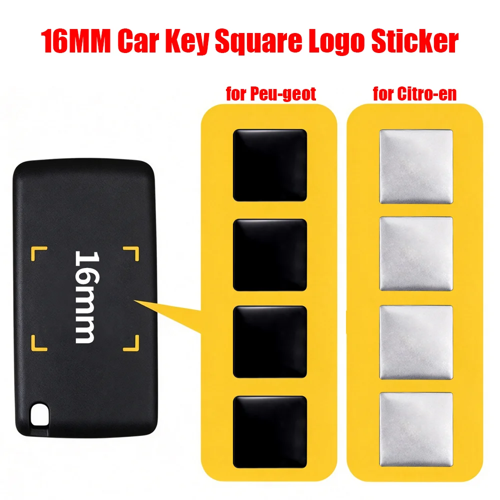 16mm Square Car Key Logo Sticker Replacement Emblem Decal for Citroen/Peu-geot Car Remote Key Fob Shell Stickers DIY Accessories
