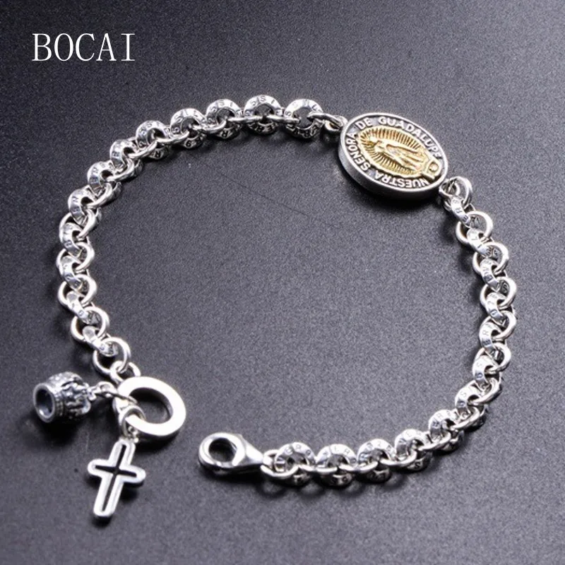 

BOCAI New, S925 Sterling Silver Jewelry, Retro, Virgin Mary, Bracelet, Men And Women, Couples.