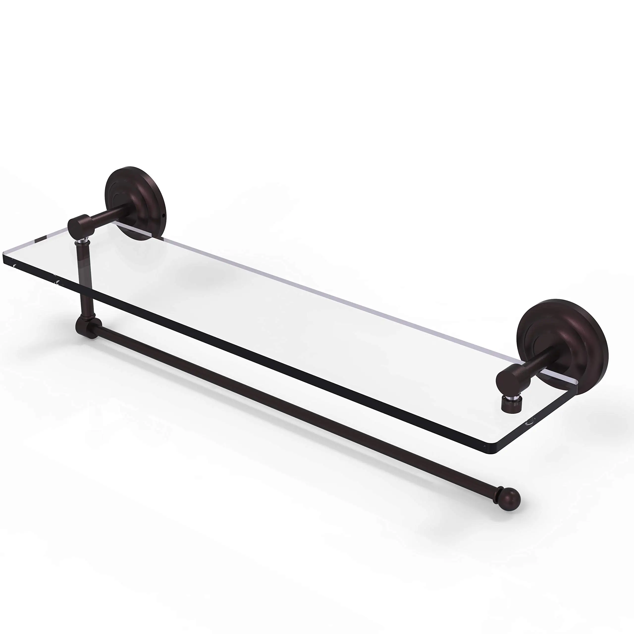 

22 Inch Tempered Glass Shelf With Integrated Paper Towel Holder Oil Rubbed Bronze