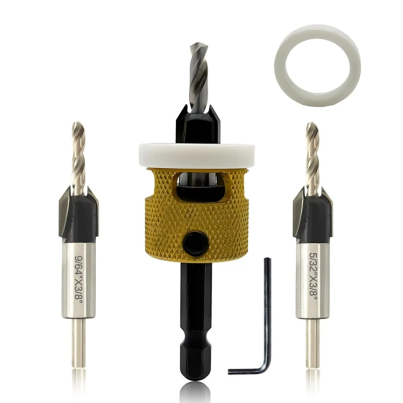 

ABPP-Hex Shank Countersink Drill Bit Set,1/8In 9/64In 5/32In Woodworking Countersink Drill Bits+Adjustable Bit Depth Stop