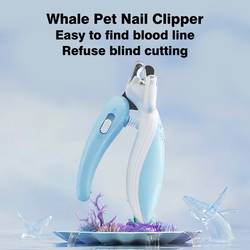 

Whale Pet Nail Clipper with LED Blood Line Light Dog Cat Transparent Baffle Professional Nail Scissors Safety Lock Pets Products