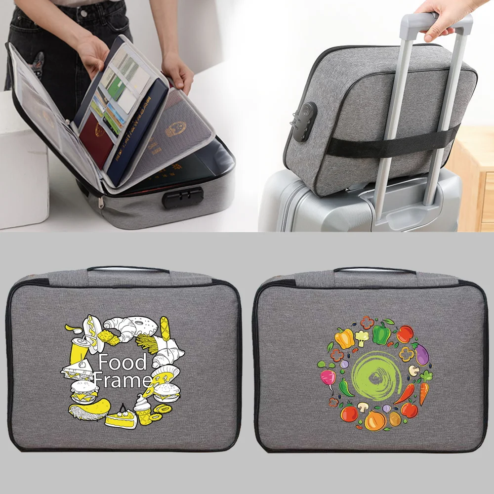 Multi-layer Document Storage Bag Food Print Household Large-capacity Document Storage Multi-functional Travel Lockable Folder