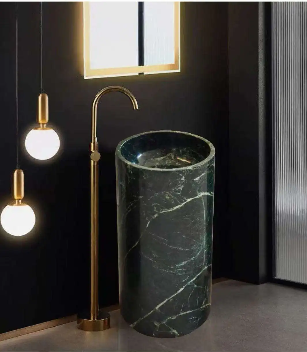 1pcs Can Be Customized Luxury Decorative Green Marble Stone Wash Basin Round Shape Bathroom Pedestal Sink