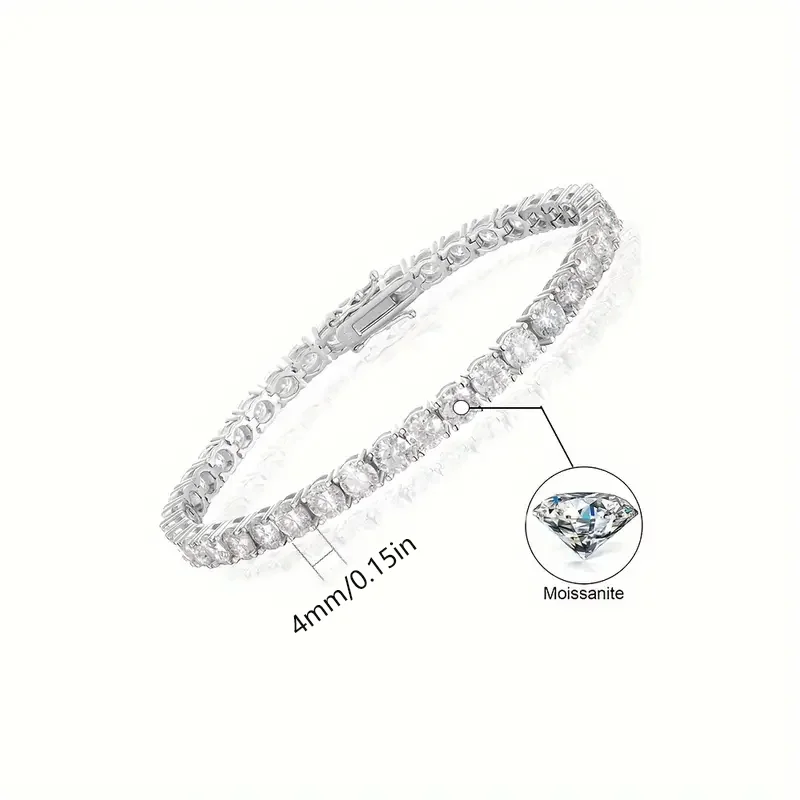 1pc S925 Sterling Silver 4mm Moissanite Tennis Bracelet, Unisex, 4mm Total Weight:21.45g| Gemstone Jewelry | Gifts for Him | Gif