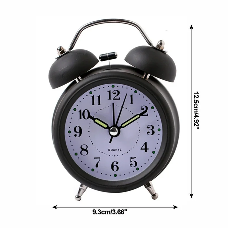 Retro Loud Alarm Clock Double Bell Mechanical Key Wound Silent Pointer Alarm Clock Night Light