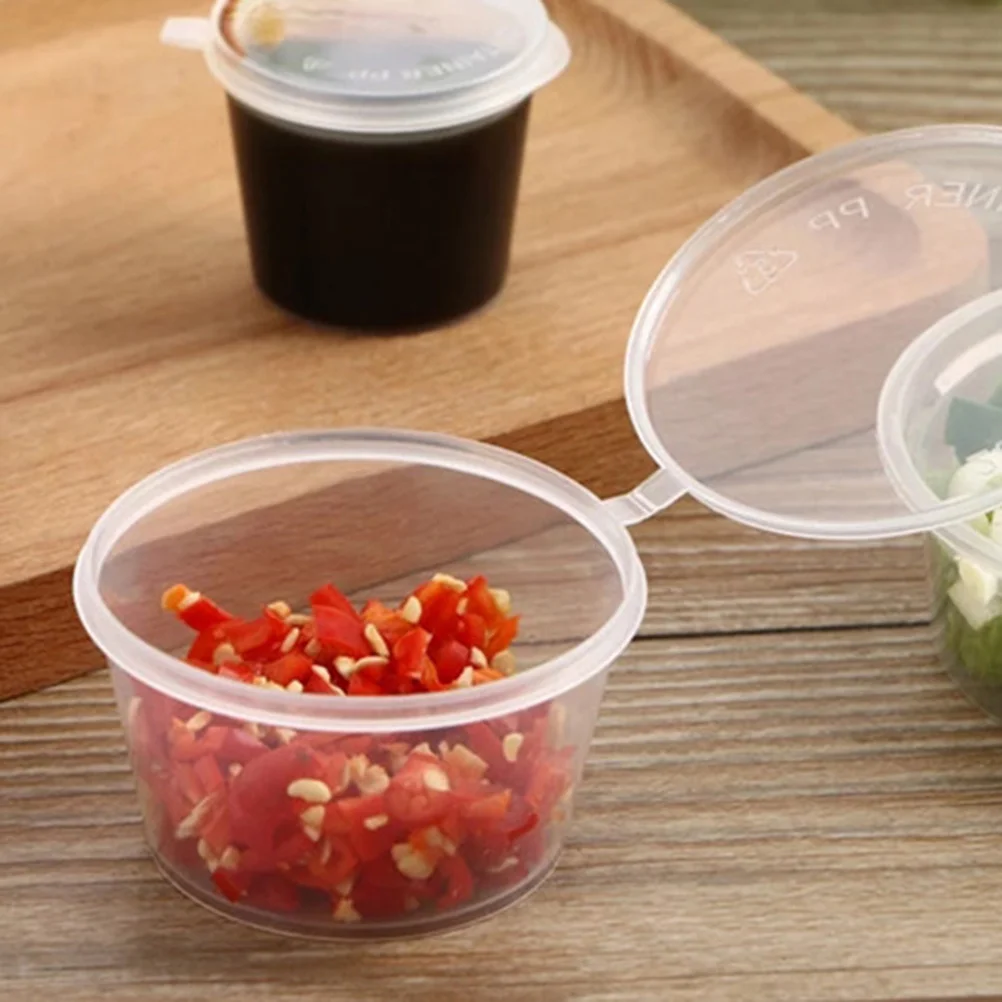 

100 шт. одноразовые чашки для соуса, пластиковые порционные контейнеры, герметичные для общественного питания, барбекю, свадьбы, йогурта, желе, пудинга