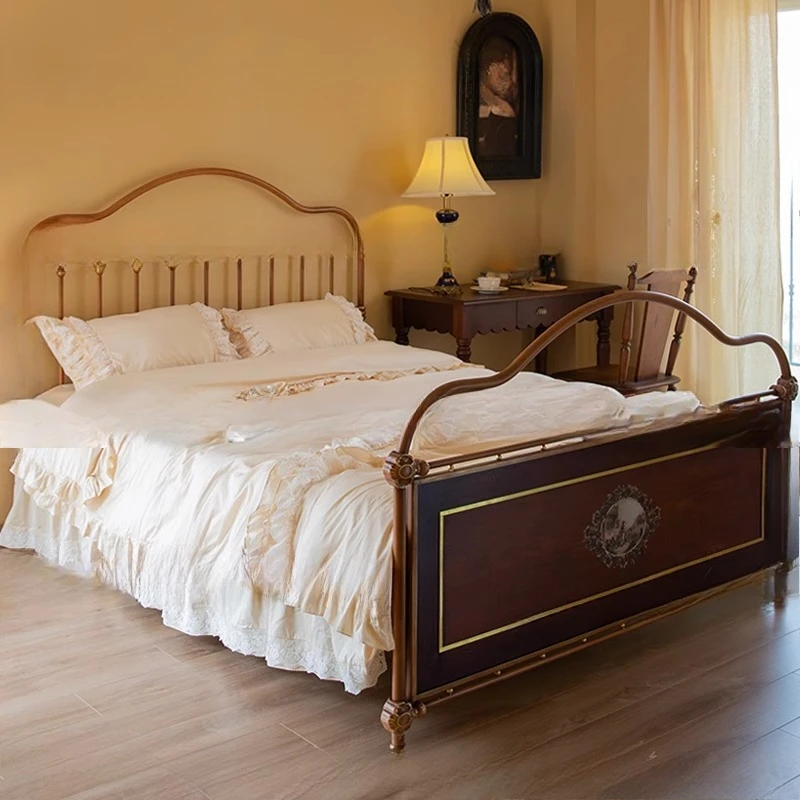 

Wrought iron double French retro princess bed medieval simple children's bedroom modern 1.5 iron bed