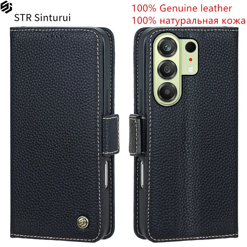

STR 100% Genuine leather lychee grain card Slot Wallet Cover For Tecno Camon 50 40 30S 30 20 Premier Pro 4G 5G Flip phone Case