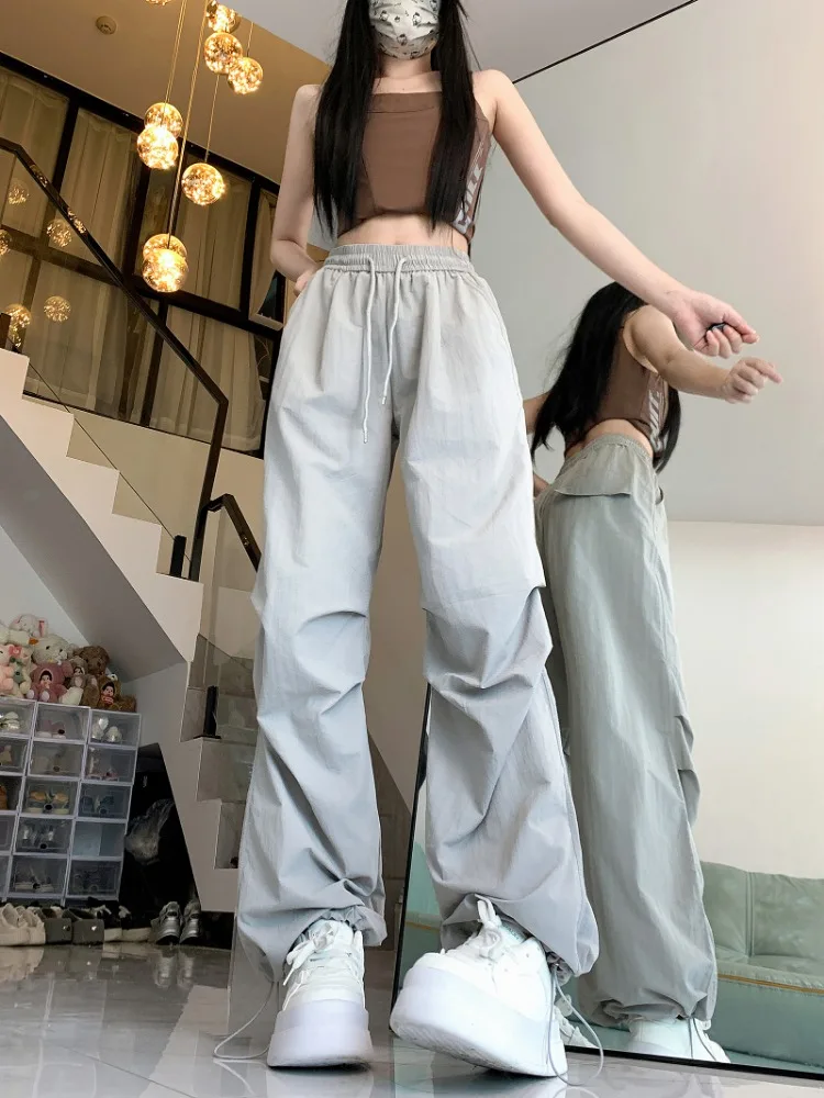 Deeptown Y2k Vintage Streetwear Cargo Pants Women Korean Style Casual Hip Hop Solid High Waist Loose Sweatpants Summer 2024