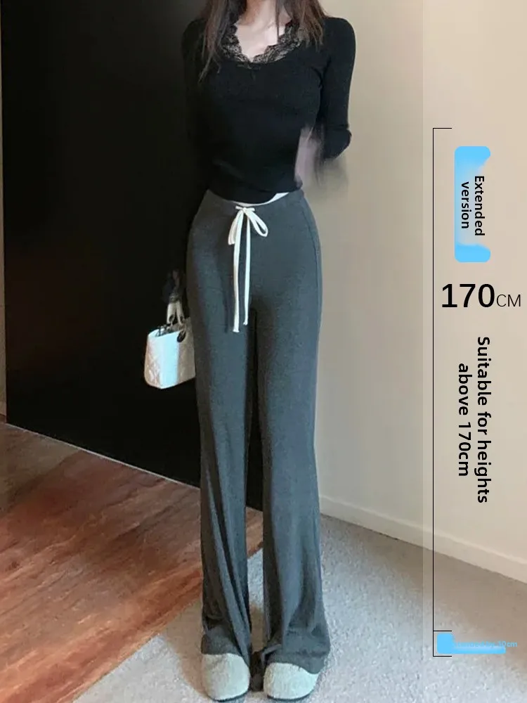 

Deep ey Long Dstring Mask Pants Women's Summer Loose Casual Floor-Length Walking Pants Commute Sle Korean Version