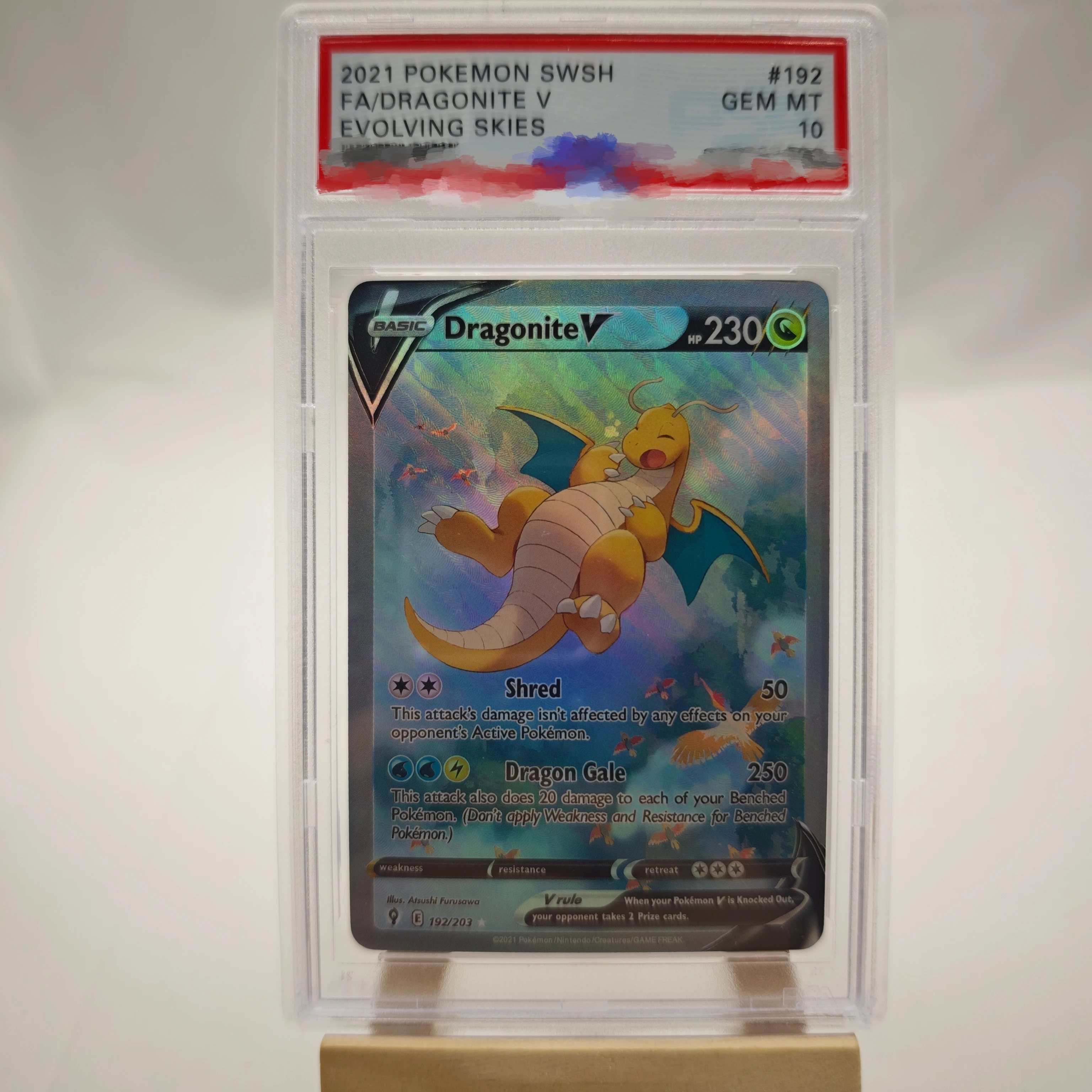 DIY PTCG Bewertungskarte 2021 SWSH FA/DRAGONITE V EVOLVING SKIES 192/203 Sammelkarte Kopie 10-Punkte-Bewertungskarte Anime-Spiel Geschenk