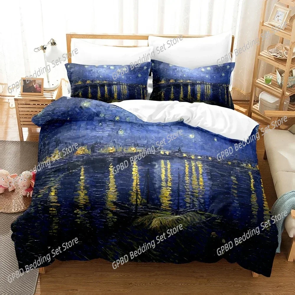 Van Gogh Oil Painting Comfortable Duvet Quilt Cover Pillowcase Bedding Set Children Bedroom Decoration Home Textile