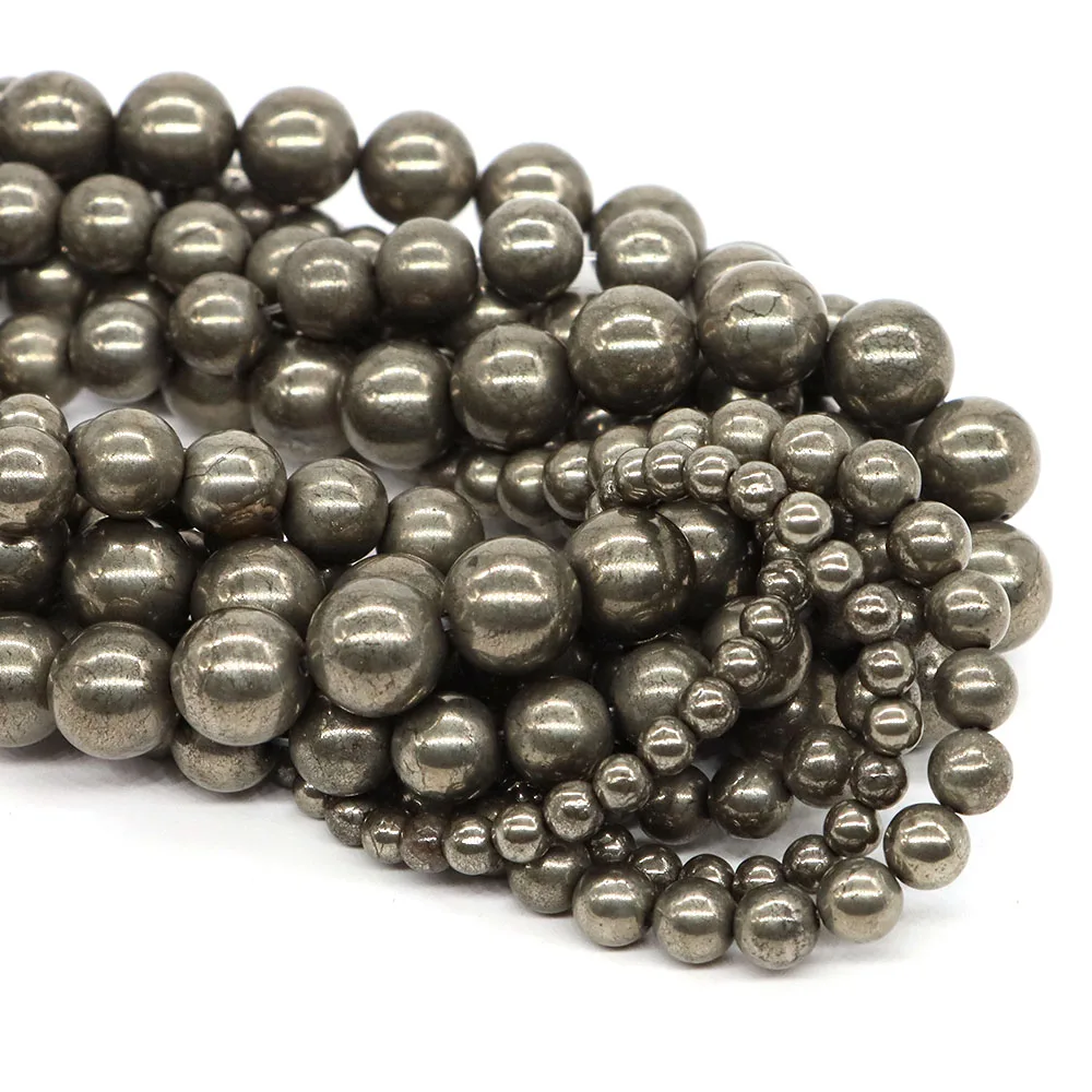 Iron Pyrite Natural Reiki Healing Gemstone 4/6/8/10mm Round Loose Spacer Stones for Jewelry Making DIY Handicrafts Accessories