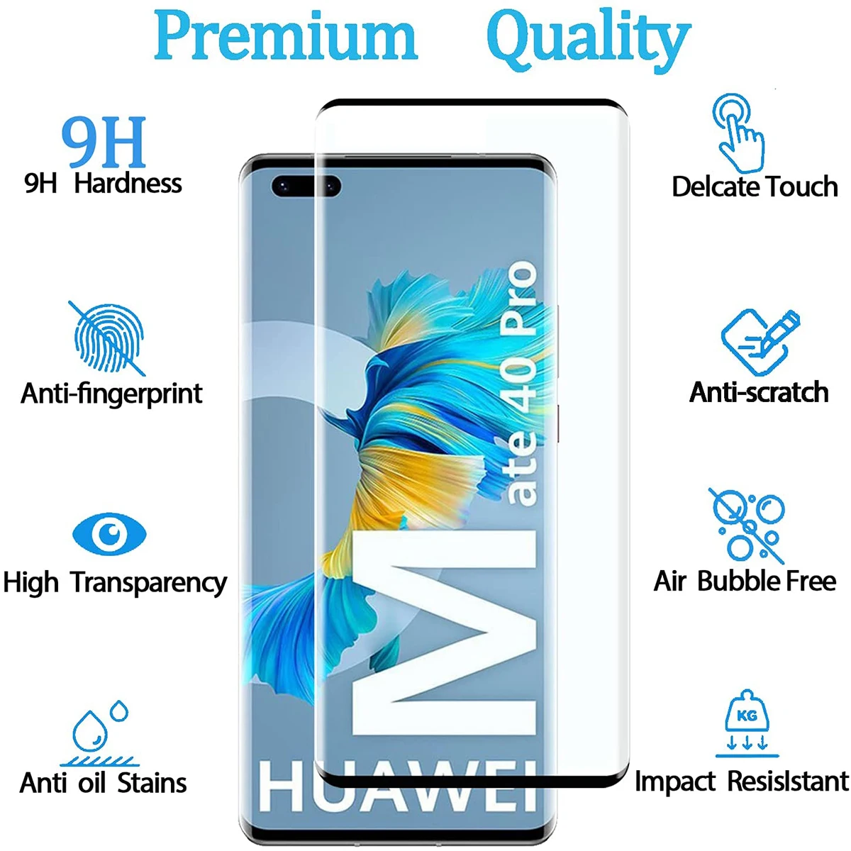 For Huawei Mate 40 Pro,HD Curved Four Sides Glue Screen Protector 2/4Pcs 9H Tempered Glass