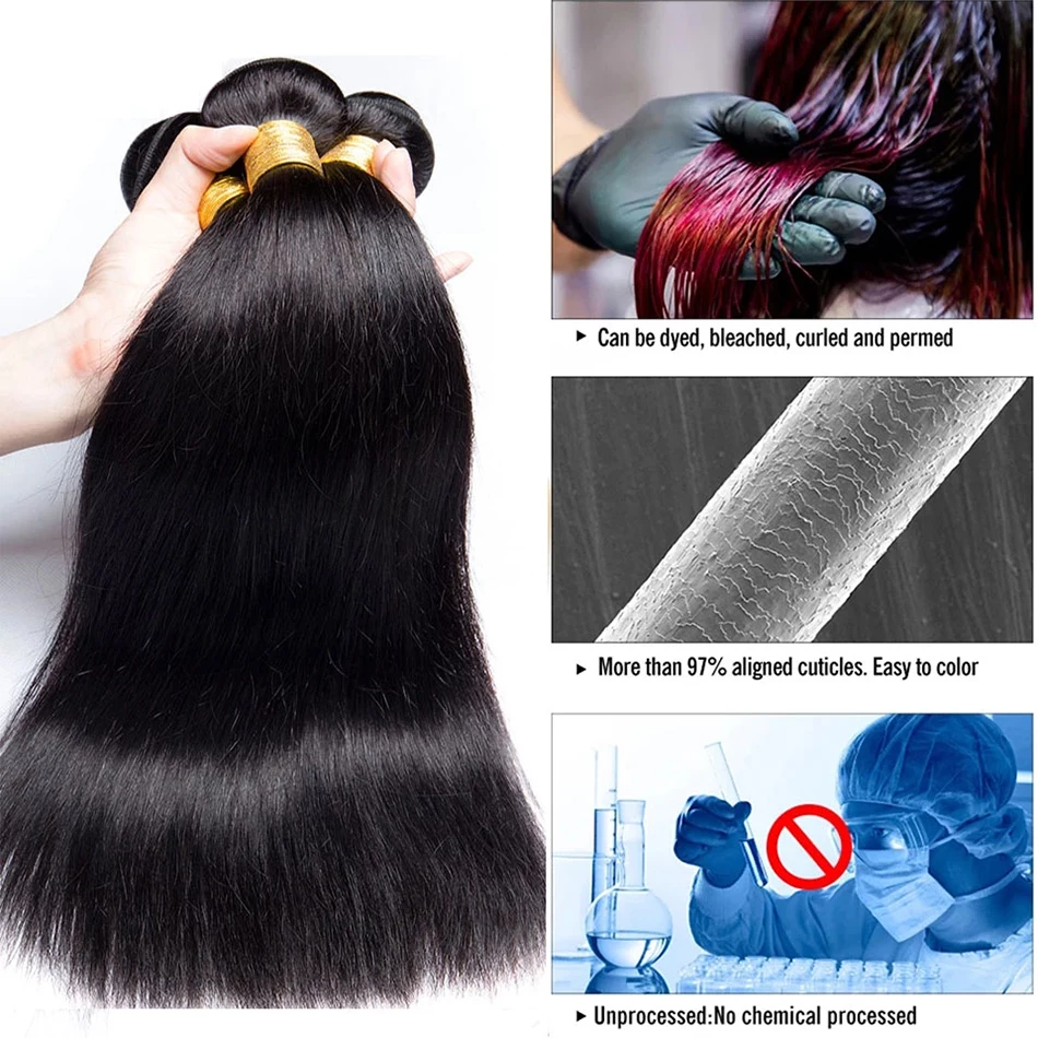 Extensiones de cabello humano liso de 30 pulgadas, extensiones de pelo ondulado peruano 12A, extensiones de cabello Remy para mujeres negras