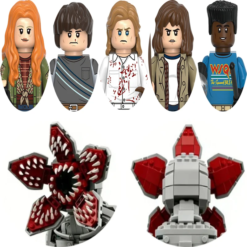 Set de 4 Figuras de Demogorgon, Max, Will, Joyce, Lucas y Wheeler de Halloween, Bloques de Construcción, Juguetes de Construcción, Regalo