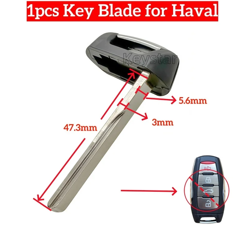 1pcs 47mm Car Smart Key Blade Remote Emergency Blank Keyless Fob Blade Door Key for Great Wall HAVAL Jolion Dargo Remote