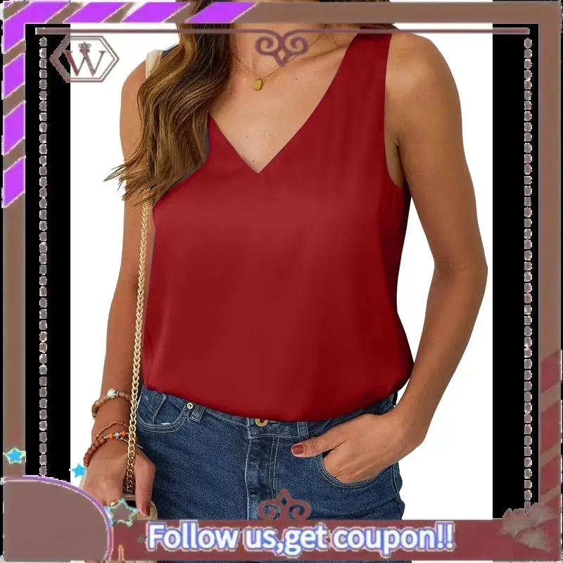 

A95D-Женская шелковая атласная майка с v-образным вырезом, летняя блузка, рубашка без рукавов, деловая повседневная нарядная одежда, одежда для отпуска