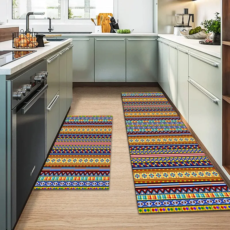 VIKAMA American  Kitchen Set - Wear-resistant Floor Mats for the Home - Durable Long-Strip Crystal Velvet Mats for Decoration