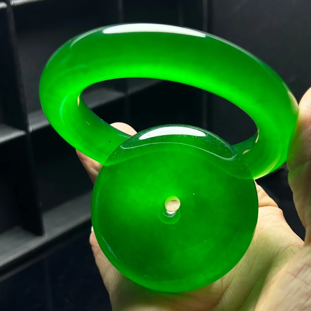 Nature AAA ice Green Burmese Jade jadeite lucky amulet bracelets Pendant Sets