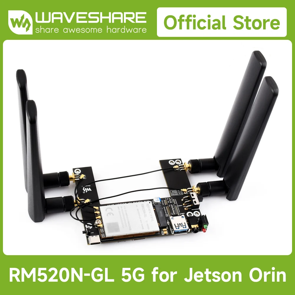 

Waveshare 5G/4G/3G Module Designed For Jetson Orin, Includes RM520N-GL Module, Supports 5G NSA And SA Networking, GNSS Positioni