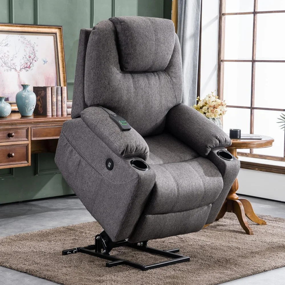 Medium Power Lift Recliner Chair Sofa with Massage and Heat for Elderly, 3 Positions, Cup Holders, and USB Ports, 2 Side Pockets