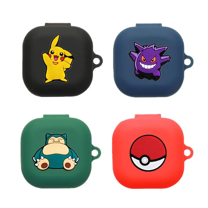 Capa de Silicone Potdemiel Pokemon para Fones de Ouvido Samsung Galaxy Buds 4/4Pro, Capa para Fones Sem Fio Buds Live/Fe/Core com Gancho