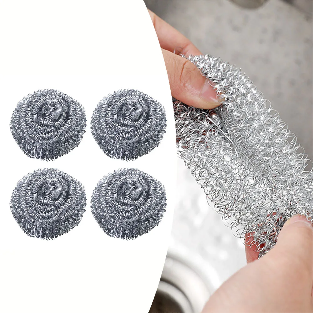 4pcs Stainless Steel Clean Ball Kitchen Dish Washing Steel Wire Ball Scourer Steel Wool Scrubber Steel Brush Home Kitchen Stoves