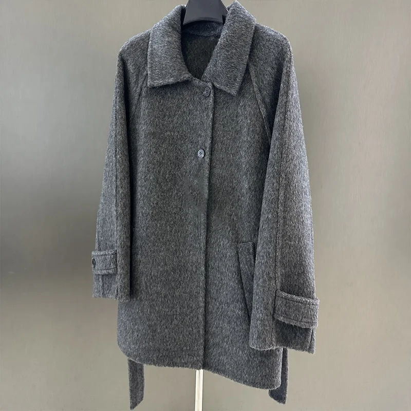 เสื้อโค้ททวีดขนสัตว์คุณภาพสูงสำหรับผู้หญิง ความยาวปานกลาง มีปกเสื้อ - เสื้อผ้าหรูหราสำหรับสุภาพสตรีในฤดูใบไม้ร่วงและฤดูหนาว 251106139