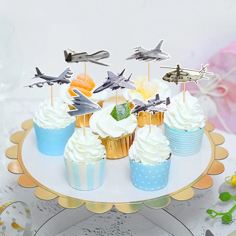 Cake Topper Plane Excavator Bulldozer Truck DIY Cake Cupcake Toppers Men Happy Birthday Party Traffic Light Dessert Decor Flags