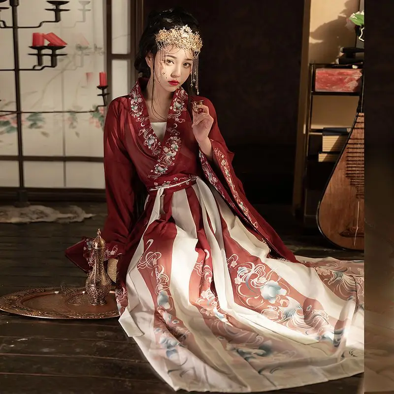 Hanfu-vestido chino tradicional Vintage para mujer, disfraz de Cosplay de Halloween, Hanfu bule impreso, conjuntos de 3 piezas, talla grande XL