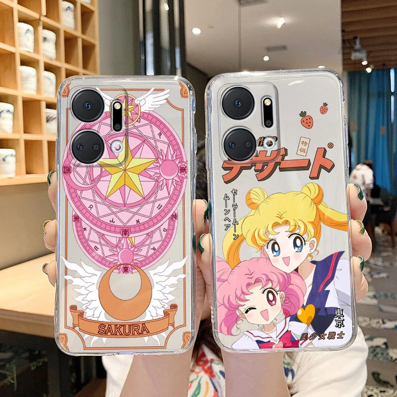 Capas transparentes do telefone para a honra, marinheiros, luas, coelho, menina, gato, anime, impresso, silicone, bonito, claro, desenhos animados, tampa do telefone, x7a, x7a